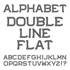  Black white capital letters. Double line flat font. Isolated english alphabet.