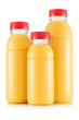 Yellow multifruit smoothie in three size of bottle
