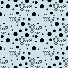 Black and blue seamless vector pattern background illustration with male and female gender symbols