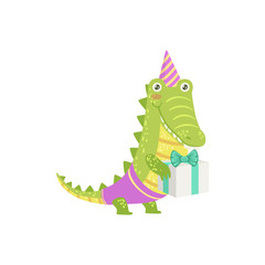 Sticker - Crocodile Cute Animal Character Attending Birthday Party