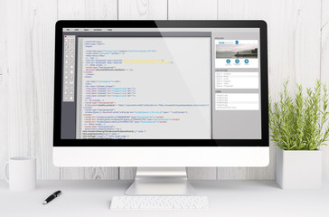 Canvas Print - white workspace with computer coding