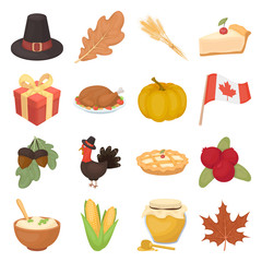 Wall Mural - Canadian Thanksgiving Day set icons in cartoon style. Big collection of canadian Thanksgiving Day vector illustration symbol.