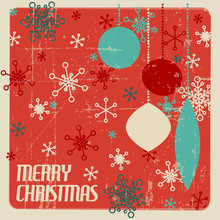 Retro Christmas Card With Christmas Decorations