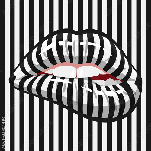 Naklejka - mata magnetyczna na lodówkę striped makeup lips