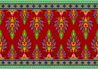 Pattern of flowers and leaves isolated on red background.
