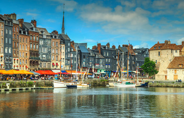 Wall Mural - Traditional houses and boats in the old harbor,Honfleur,France