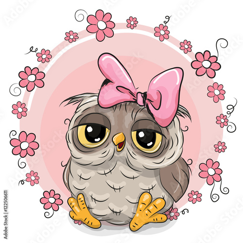 Greeting card owl with flowers Stock Vector | Adobe Stock