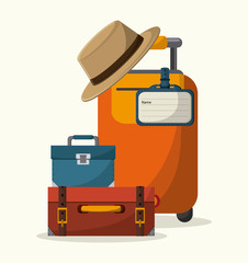 Canvas Print - Bags icon set and hat. Baggage luggage tourism and travel theme. Isolated and colorful design. Vector illustration