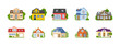 Isolated cartoon houses set. Simple suburban houses. Concept of real estate, property and ownership.