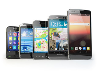 Leinwandbilder - Row of the different smartphones isolated on white. Choose mobil