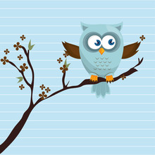 Owl Blue Tree Leaves Blue Vector Illustration Eps 10