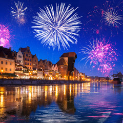 Wall Mural - New Years firework display in Gdansk, Poland