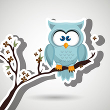 Owl Blue Tree Leaves Blue Vector Illustration Eps 10