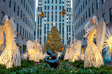 Famous Christmas Decoration With Angels And Christmas Tree, NYC