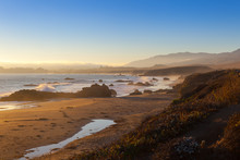 Beach At Sunset, San Simeon, California, United States Of America