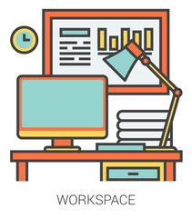 Wall Mural - workplace line icons.