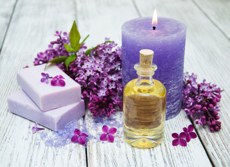  Spa setting with lilac flowers