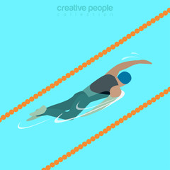 Flat isometric male swimmer vector illustration Sportsman 3d