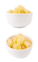 Pile Of Canned Pineapple Over Isolated White Background