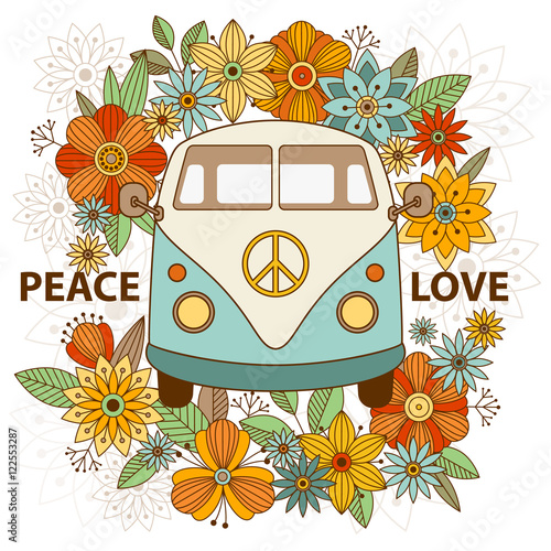 Fotografía Hippie vintage car a mini van