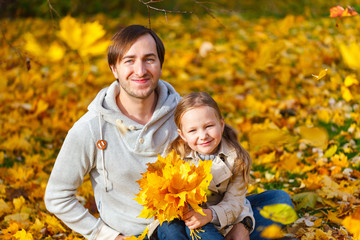 Poster - Father and daughter outdoors at autumn day