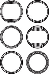 Set of 6 round frames or templates for rubber stamps