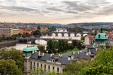 Fototapeta Miasto - Beautiful Panoramic View of Prague Bridges on River Vltava