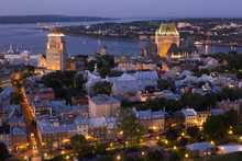High Viewpoint Twilight View Of Vieux-Quebec And Vieux-Port. The Old Sections Of Quebec City, Quebec, Canada.