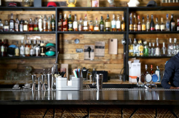 Poster - Different beverages on bar counter in modern cafe