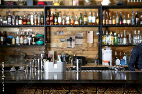 Cuadros en Lienzo Different beverages on bar counter in modern cafe