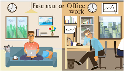 Wall Mural - The concept of office work and the freelancing. Scenes of people working in the office