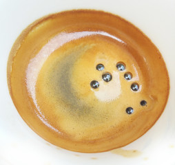 Closeup of a coffee cup surface with foam and bubbles