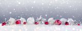 Fototapeta Panele - Christmas Baubles Decoration And Snowfall On Snow
