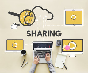 Wall Mural - sharing storage cloud connection devices concept