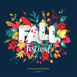 Text fall festival in paper style on multicolor background with