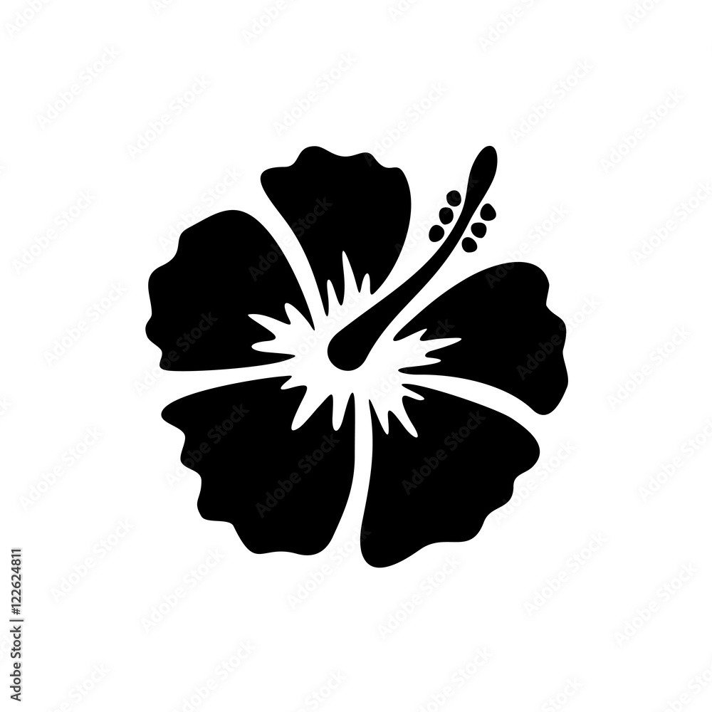 Hibiscus flower black color illustration. - obrazy, fototapety, plakaty 