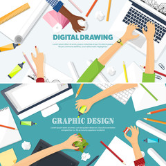Graphic web design. Drawing and painting. Development. Illustration, sketching, freelance. User interface. UI. Computer, laptop.