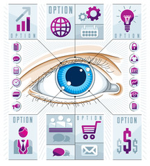 Creative infographics, human eye, looking eye idea, vector illus