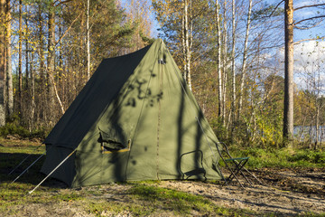oldschool camp tent in forest