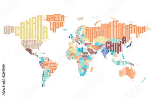Fotomural Mapa del mundo compuesto por nombres de países tipográficos