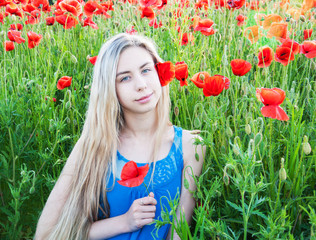 Poster - young girl in the poppy field