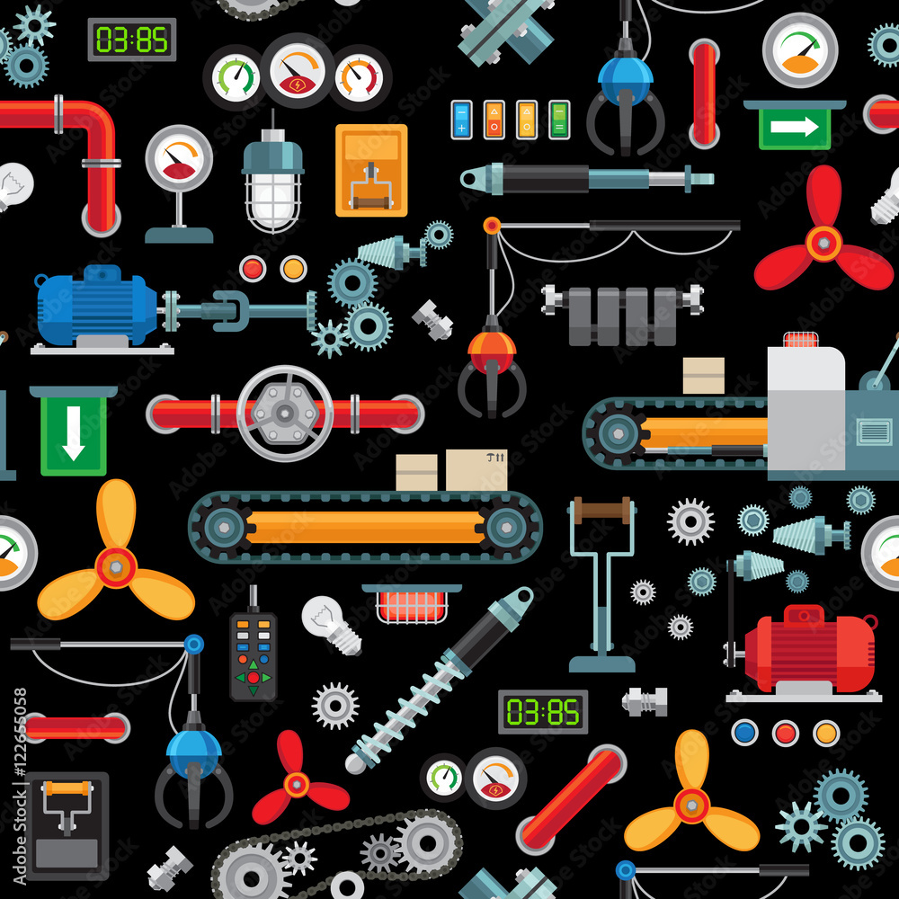 Production Machine Screen Texture Machinery industrial seamless pattern. Vector factory manufacturing ...