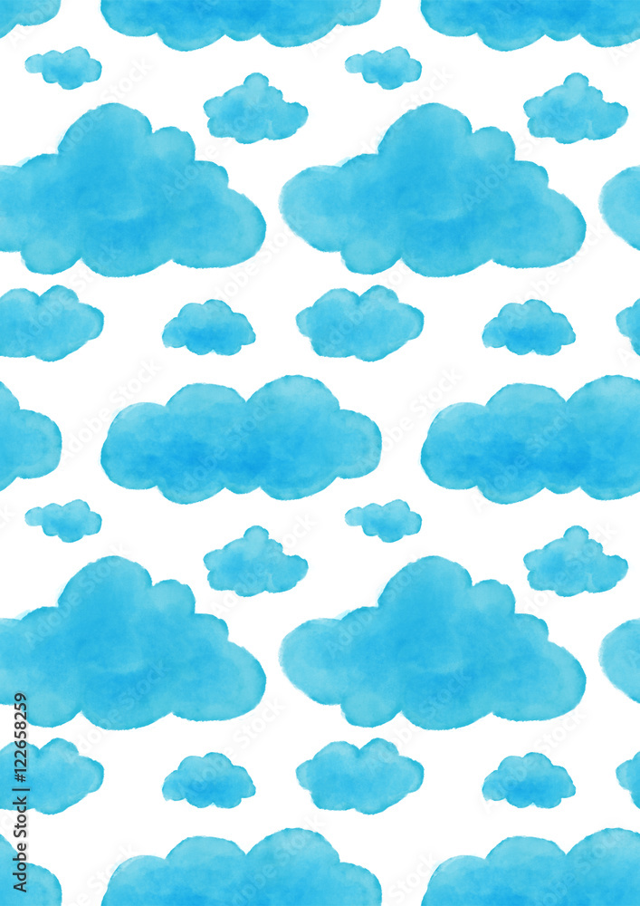 Seamless watercolor pattern with blue clouds hand painted illustration ...