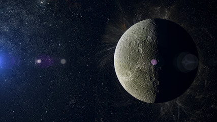 Wall Mural - solar system planet dione on nebula background.
