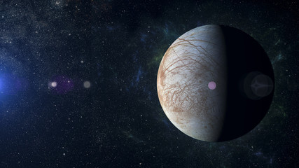 Wall Mural - solar system planet europa on nebula background.