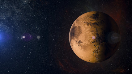 Wall Mural - solar system planet mars on nebula background 3d rendering.