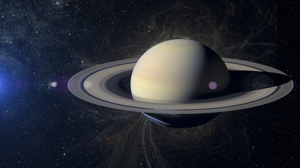Wall Mural - solar system planet saturn on nebula background.