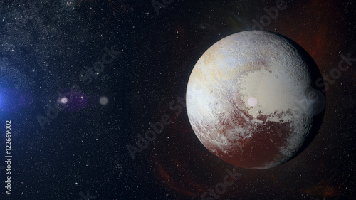 Fotografía Solar system planet Pluto on nebula background.