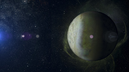 Wall Mural - solar system planet triton on nebula background 3d rendering.