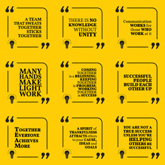 Set of motivational quotes about team, unity, communication, wor